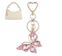 BelleVive Llavero de Encanto para Mujer, dulce llavero en forma de corazón con colgante de mariposa de diamante, lindo accesorio de llavero para bolsos y carteras, rosa