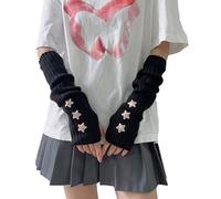 BelleVive Mitones de punto japonesas Harajuku Cosplay Lolita Lindas sin dedos Guantes Y2k Mitones Cosplay Traje Negro L