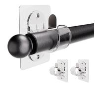 BelleVive Pack de 2 soportes para barra de cortina sin taladrar, soportes para barra de cortina autoadhesivos, ajustables, sin clavos, ganchos para barra de cortina robustos para pegar (Transparente)