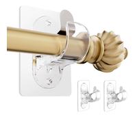 BelleVive Paquete de 2 soportes para barras de cortina sin perforar, soportes para barras de cortina autoadhesivos, ajustables, ganchos para barras de cortina sin uñas, ganchos para pegar