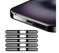 BelleVive Paquete de 5 pegatinas de malla a prueba de polvo para iPhone 16 Pro/16 Pro Max, protección integrada para puerto de carga y altavoz, antipolvo, malla de altavoz de metal