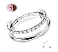 BelleVive Pendientes de titanio G23 apilados clicker 16 G CZ doble o triple septumringe conch-Piercingschmuck tragus, pendientes de hélix, pendientes de aro para mujer