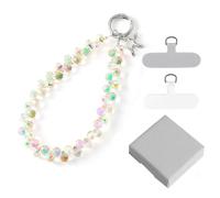 BelleVive Pulsera de cristal para teléfono móvil, colgante de teléfono móvil, llavero, correa de perlas para teléfono móvil, con pestaña de sujeción, manos libres, correa de muñeca para mujer, color