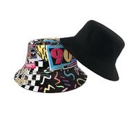 BelleVive Sombrero de pescador, estilo retro de los años 80 y 90, a la moda, unisex, reversible, doble cara, sombrero de sol, gorra plegable, accesorios para fiestas rave