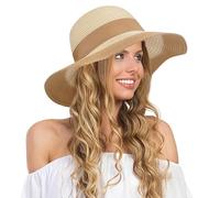 BelleVive Sombrero de Playa, Sombrero de Paja con ala Ancha para Mujeres, protección Solar UPF 50+ UV, Sombrero para el Sol para Mujeres, Plegable, Enrollable, Color Caqui