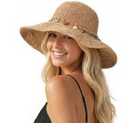 BelleVive Sombreros de Playa para Mujer, Sombreros de Paja para Mujer, Sombrero de Paja Plegable, Sombrero de Sol Plegable para Mujer, Sombrero Enrollable con Ala Ancha, Protección Solar UPF 50+