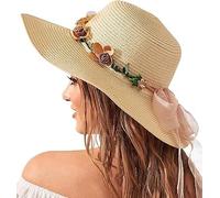BelleVive Sombreros de Playa para Mujeres, Sombrero de Paja con ala Ancha para Mujeres, Sombrero de Sol con protección UV 50+, Sombrero Plegable para Vacaciones de Verano