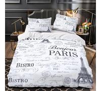 Belleza de París Funda de Edredón 3 Piezas Diseño 3D Microfibra Suave Cierre de Cremallera Oculta con Fundas de Almohada Antibacteriana Ilustración de moda Funda Edredon for niños Double（200x200cm）