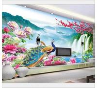 Belleza Paisajes Cascadas Pavos Reales Paraíso 3D Papel Pintado Pared Fácil Instalación Oficina Sala Estar Sofá Dormitorio TV Fondos Decoración-430cm×300cm