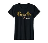 Belleza para Cenizas Mujeres y Niñas Escritura Cruz Dorada Floral Camiseta
