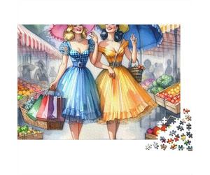 Belleza Retro Puzzle 1000 Piezas Compradores del Mercado Cartón Reciclado para Adultos Regalo Cumpleaños para Relajarse Oferta Mejor Regalo 52x38cm/1000pcs