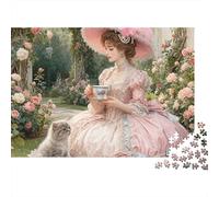 Belleza Retro Rompecabezas 1000 Piezas Vestido Rosa y Gato Cartón Premium para Adultos Decoración Pared para Entretenimiento Mejor Regalo Oferta 70x50cm/1000pcs