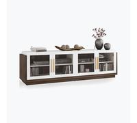 BELLEZE Brixston - Soporte de TV de 70 pulgadas para televisores de hasta 75 pulgadas, moderno armario de TV y centro de entretenimiento con estantes, gabinete de almacenamiento de madera para sala de