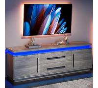 BELLEZE Soporte de TV de 67 pulgadas para TV de hasta 75 pulgadas, centro de entretenimiento moderno con luces LED que cambian a melodía de música, mesa consola multimedia con armarios y cajones para