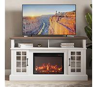 BELLEZE Soporte de TV rústico tradicional con 147 cm (58 pulgadas), chimenea eléctrica, mesa consola central para TV de entretenimiento multimedia de hasta 65 pulgadas