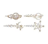 BELLIFFY 4piezas Barrettes De Perlas Para Niñas De Accesorios Para Cabello Clips De Estilo Planetario y Lunar Perfectos Para Fiestas y Uso Diario