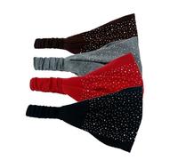 BELLIFFY 4piezas Diademas De Pelo Para Mujer Cinta Alta Elasticidad Con Diseño De Rhinestone Para Yoga Fitness y Maquillaje Negro Marrón Rojo Gris