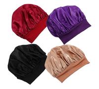 BELLIFFY 4piezas Gorro De Dormir Elástico Para Mujer Amplia Banda Suave y Cómodo Para Proteger El Cabello Mientras Duermes Te Maquillas o Realizas Tareas Del Hogar Burdeos
