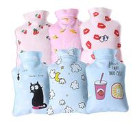 BELLIFFY Bolsa de Agua Caliente Pequeña 6 Piezas Diseño de Dibujos Animados Labios Rojos Plátano Fresa Taza Nube Gato Bolsa Térmica de PVC para Calambres y Calentador de Manos