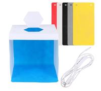 BELLIFFY Caja de Iluminación Plegable LED de 20cm con 20 Luces y 6 Fondos para Fotografía de Joyas, Relojes y Juguetes, Diseño USB y Material PP Resistente la Humedad