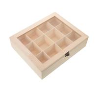 BELLIFFY Caja Organizadora de Madera para Lavandería con Tapa y Separadores, Contenedor de Almacenamiento para Bolas de Secadora, Accesorio Compacto 30x30x5 Cm para Cuarto de Lavado