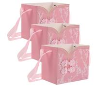 BELLIFFY Caja para Flores con Asa 3 Unidades Rosa, Caja de Envoltura Floral de Papel con Diseño Retro Chino y Cierre Decorativo, Adecuado para Bodas, Cumpleaños y Celebraciones