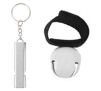 BELLIFFY Campanas de Oso para Exteriores con Silbato de Supervivencia de Emergencia, Set Portátil con Campana Silenciosa y Silbato Plateado, Equipo de Seguridad para Camping,