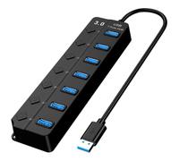 BELLIFFY Concentrador Usb3.0 de 7 Puertos Negro Alta Velocidad y Botón Independiente, Adaptador Múltiple para Portátil Plug and Play