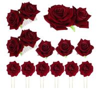 BELLIFFY Conjunto de Tocado de Rosas Simuladas en Tela de Terciopelo Color Vino Tinto Horquillas y Broche Decorativo para Cabello Accesorios Ligeros y Portátiles para Bodas y Eventos