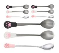 BELLIFFY Cucharas para Servir Comida Húmeda para Gatos 9 Piezas Cucharas para Alimentar Mascotas Diseño Pata de Gato Tamaño 15 Cm Acero Inoxidable Mango Antideslizante Uso Doméstico y