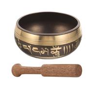 BELLIFFY Cuenco Tibetano de Yoga de 8 Cm con Mazo de Madera 2 Cm, Cuenco de Sonido Metálico para Meditación y Terapia Sonora, Accesorios para Meditación en Sala de Yoga, Uso Budista y Relajación