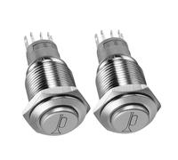 BELLIFFY Interruptor de Botón Pulsador Metálico 16 Mm, Mini Interruptor de Presión Auto Reinicio, Paquete 2 Piezas para Coche, Barco y Motocicleta, Botón de Bocina Marina
