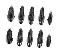 BELLIFFY Juego de Accesorios para Uñas de Halloween 10 Piezas Garras para Uñas Góticas Anillo con Purpurina Uñas Postizas para Fiesta