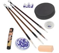 BELLIFFY Juego de Caligrafía China 11 Piezas para Estudiantes Piedra de Tinta Estilo Chino Papel para Caligrafía Pincel de Tinta y Pisapapeles Portátil Escolar Tradicional