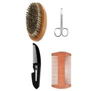 BELLIFFY Kit Cuidado Barba Hombres 4 Piezas Peine Madera Doble Cara Cepillo Cerdas Cerdo Tijeras Compacto Portátil para Arreglo Personal y Mantenimiento Facial