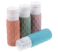 BELLIFFY Kit de 4 Botellas de Silicona para Viaje de 100ml Mecanismo Dosificador y Bolsa de Almacenamiento, Ideales para Artículos de Tocador y Cuidado Piel