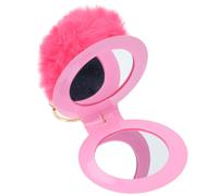 BELLIFFY Mini Espejo de Maquillaje Portátil de Doble Cara Llavero Colgante de Bola de Peluche Rosa Cubierta de PVC Resistente Accesorio Multifunción para Bolso y Viaje en Belleza y