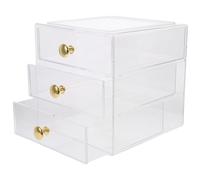 BELLIFFY Organizador de Apilable de Transparente con Tiradores Dorados Caja de Almacenamiento para Escritorio para Cosméticos Joyería y Oficina