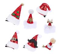 BELLIFFY Pinzas Pelo Navideñas Lentejuelas Rojas Set de 7 Piezas Motivos de Navidad Sombrero Cinturón Barba Copo de Nieve Reno Falda de Tul y Pompón Accesorios para Cabello para
