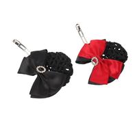 BELLIFFY Red de Malla para Moño Lazo de Satén 2 Piezas Rojo y Negro Redecilla Pedrería para Cabello de Mujer Sujeción Invisible para Peinados Profesionales y Baile