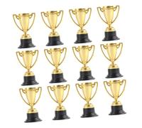 BELLIFFY Trofeos de Plástico Dorados para 12 Piezas con Base Negra, Mini Copas Pequeñas para Premios Escolares y Juegos de Competición en Jardín de Infantes Reutilizable