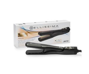 Bellissima AirSleek, plancha 2en1, seca y crea un alisado natural con aire, cabello protegido sin calor extremo, ionizador, revestimiento cerámico y queratina. 2 temperaturas