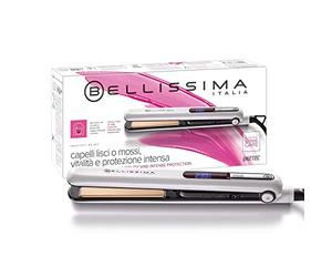 Bellissima Imetec B9 400, Plancha de pelo para peinado liso u ondulado, revestimiento de cerámica y queratina, placas redondeadas, digital, visor LCD