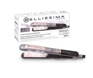 Bellissima Steam Ceramic & Argan Oil Plancha de Vapor, Revestimiento de Cerámica y Aceite de Argán, 3 Niveles, Calentamiento Rápido, Placas Básculantes, Apagado Automático
