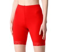 Bellivalini Mallas Cortas con Encaje para Mujer Leggins Cortos de Encaje de Viscosa Shorts para Mujeres Leggings Cortos por Encima de la Rodilla BLV50-216 (Rojo, XXL)