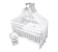 Bello24 - Juego Completo de Cuna y Ropa de Cama de 13 Piezas Happy Leo Incl. colchón Regulable en Altura para recién Nacidos y niños pequeños de Madera Maciza (Gris - Teddy Bear Moon)