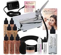 Belloccio - Sistema de maquillaje profesional con 4 sombras medianas de base en botellas de 1/4 onza, incluye colorete, bronceador e iluminador y 3 artículos extra y un DVD