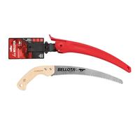 Bellota 454MR13, Serrucho de poda Guepardo con hoja curva de 13", dentado japonés y mango de madera recto, Incluye funda