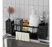 Bellovero Organizador Fregadero,Soporte Estropajo Fregadero, Accesorios Cocina con Bandeja de Desagüe Autodrenante,con Toallero y Caja de Almacenamiento para Cepillos,Organizador y Baño