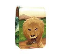 Bellow Lion at the Tropical Jungle - Estuche portátil para pintalabios para viajes, mini caja de almacenamiento de lápiz labial con espejo para mujeres y mujeres, bolsa de cosméticos de cuero, Varios colores, 9.5x2x7 cm/3.7x0.8x2.7 in